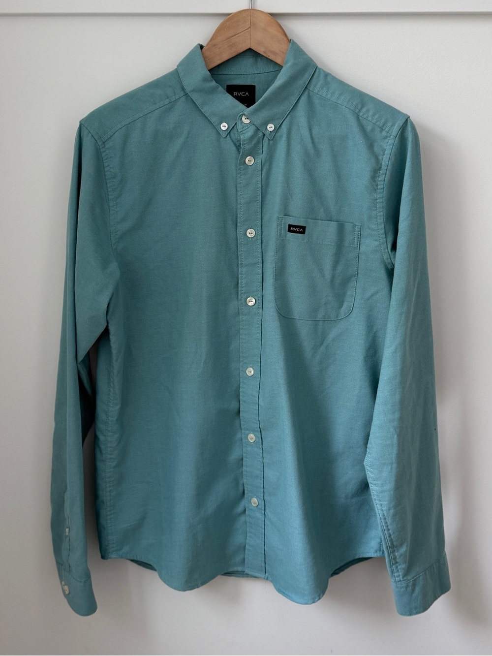 RVCA Men's Blue Steel Button-Up Oxford Shirt